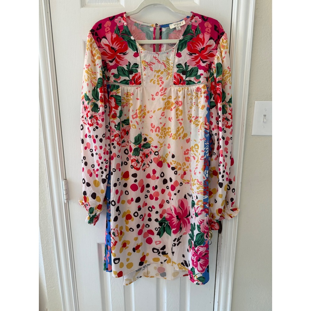 Umgee USA Mixed Floral Leopard Print Boho Shift Dress 2XL WC2478 Pink Blue - Picture 3 of 10